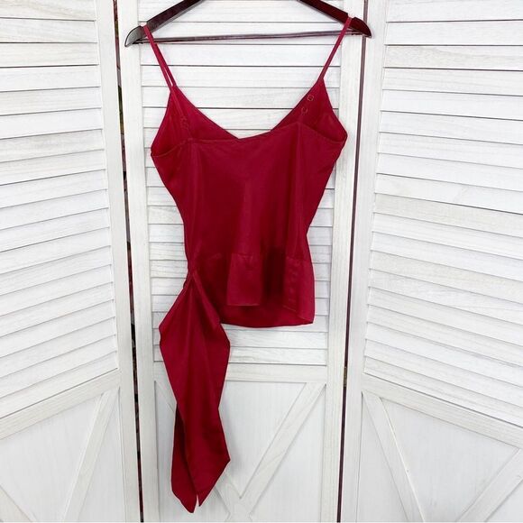 DStudio Silk Beaded Sash Tie Sleeveless Blouse Maroon Red 6 - Picture 9 of 12